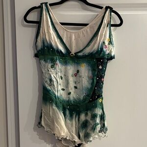 Embellished Green and White Sleeveless Figure Skating Dress